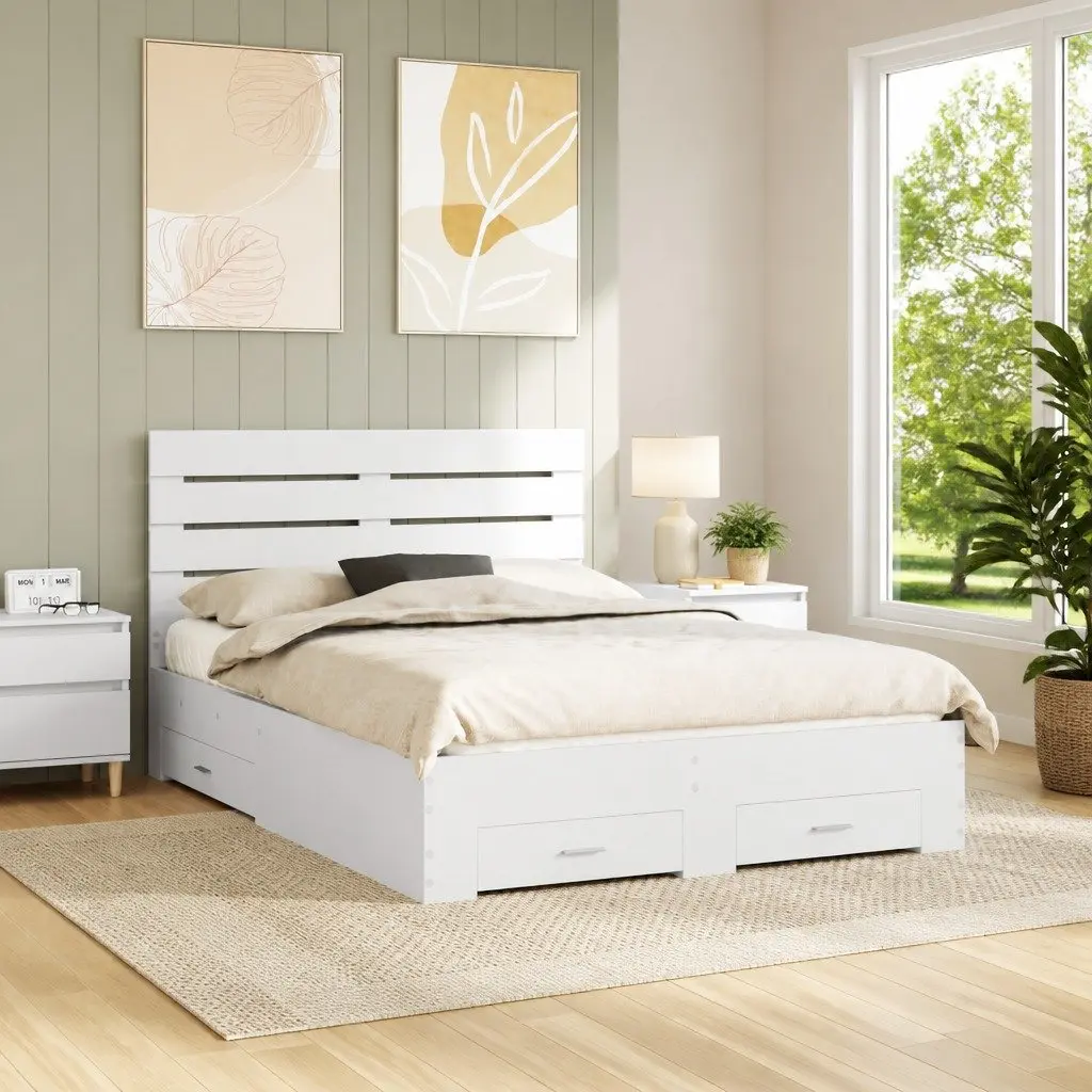 White Bed Frame with Storage Drawers