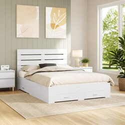 Compact White Bed Frame with Storage Drawers