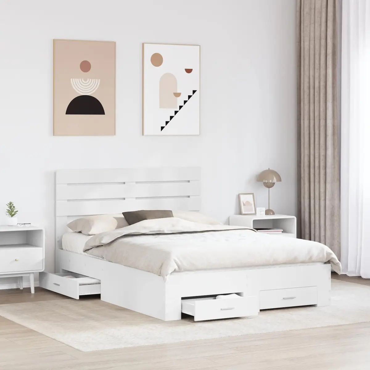 White Bed Frame with Storage Drawers