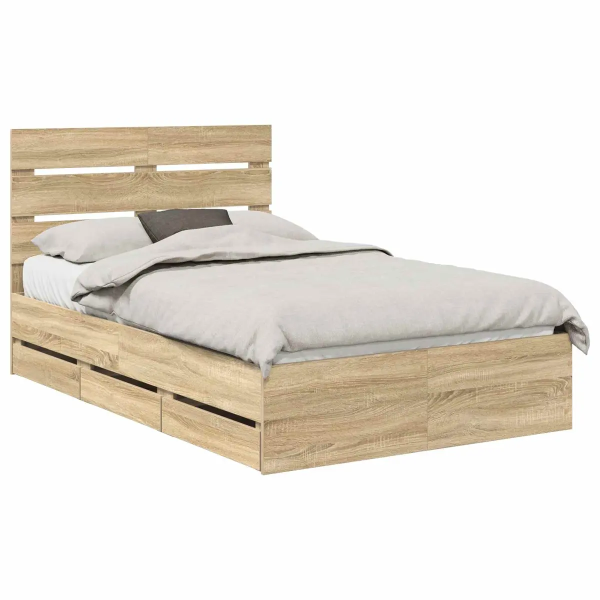 Bed Frame Brown 135 x 190 cm Engineered Wood Modern with Drawer Storage