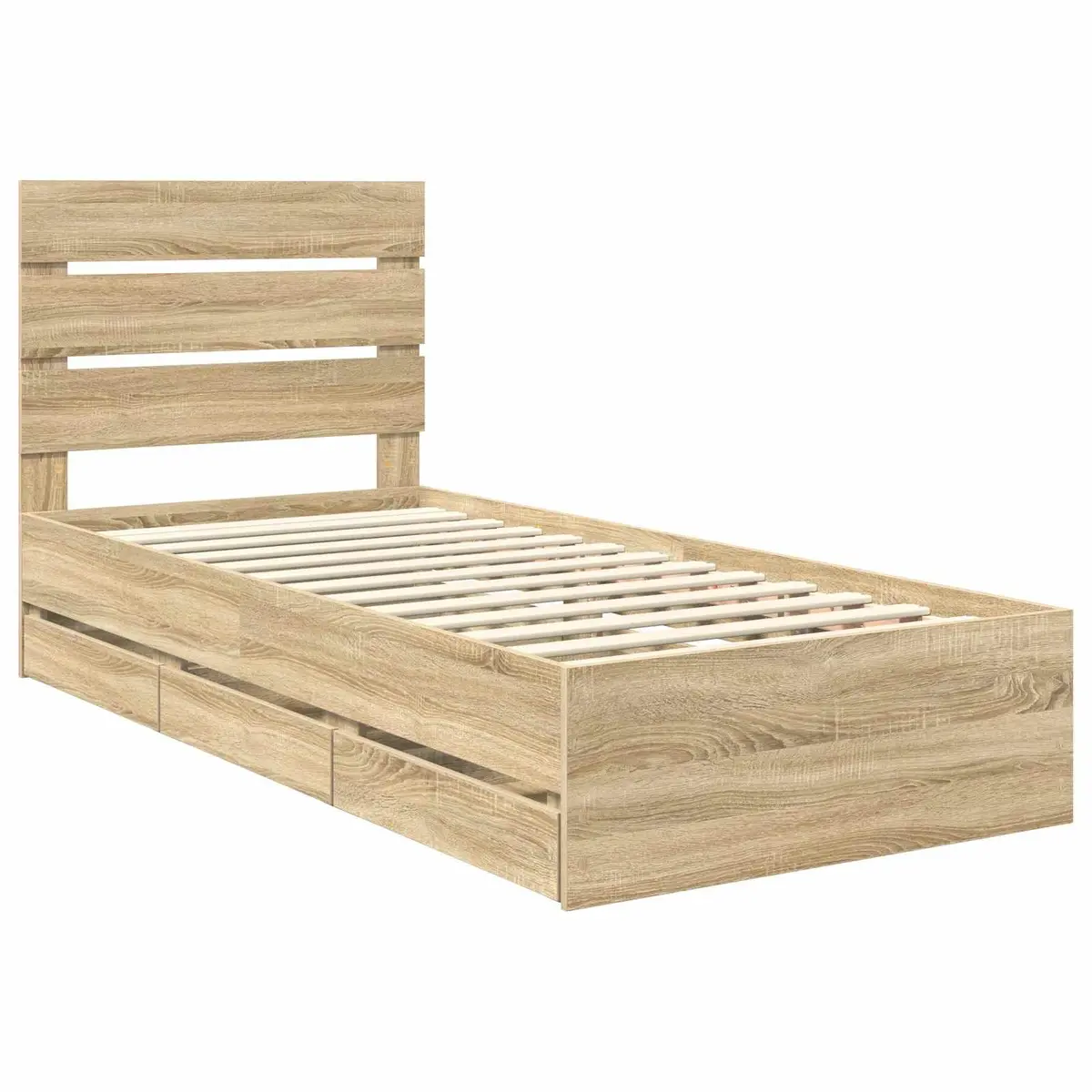 Bed Frame with Drawer Storage Sonoma Oak 90 x 190 cm Modern Bedroom Furniture