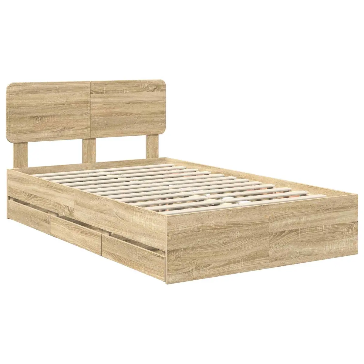 Bed Frame Brown 135 x 190 cm Engineered Wood with Storage Drawers and Adjustable Headboard