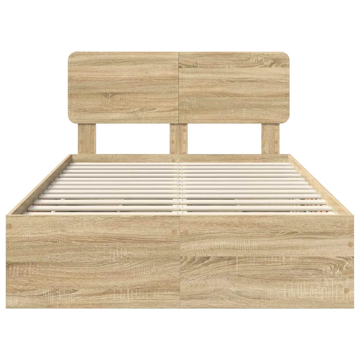 Bed Frame Brown 135 x 190 cm Engineered Wood with Storage Drawers and Adjustable Headboard