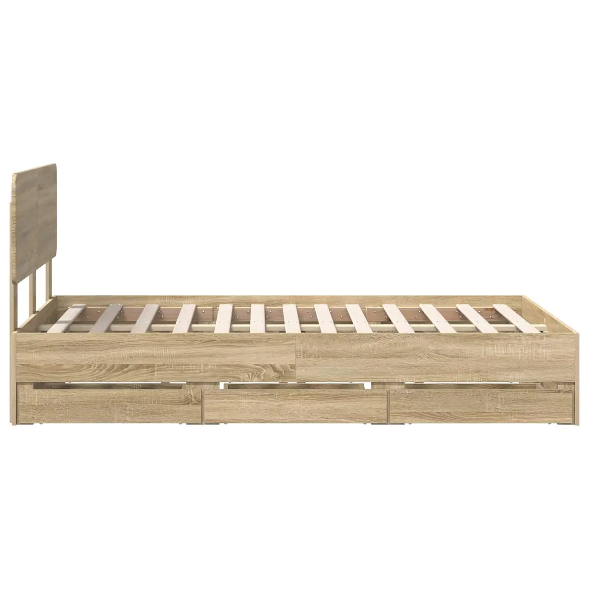 Bed Frame Brown 135 x 190 cm Engineered Wood with Storage Drawers and Adjustable Headboard