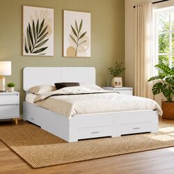 Confident White Bed Frame with Storage Drawers 150 x 200 cm