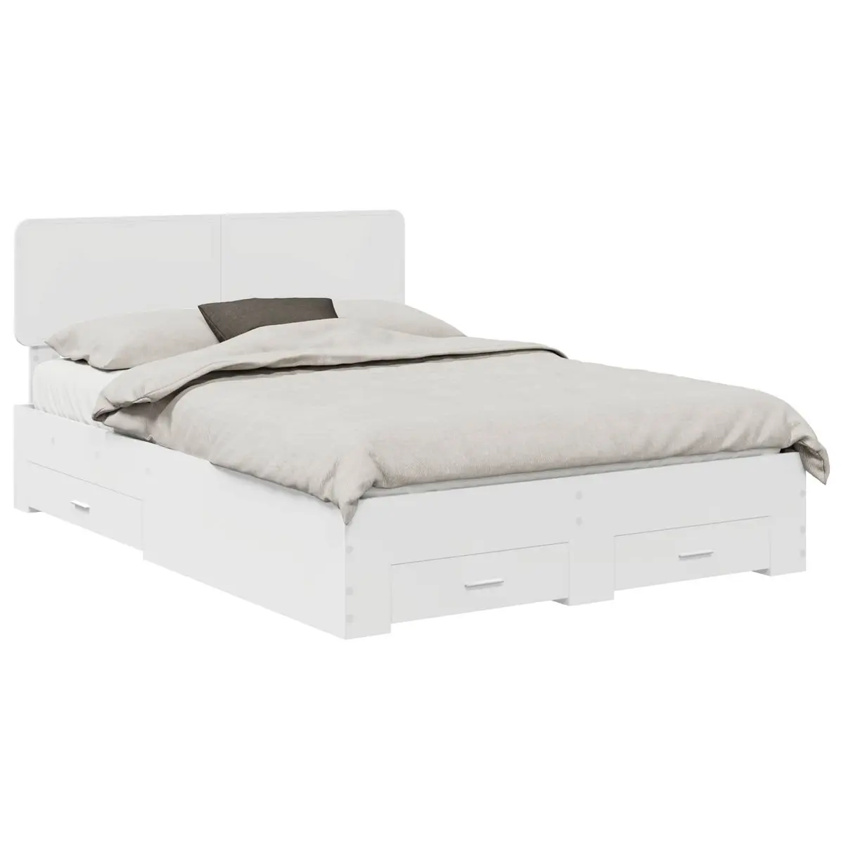 White Bed Frame 150 x 200 cm with Headboard and Integrated Storage Drawers Engineered Wood