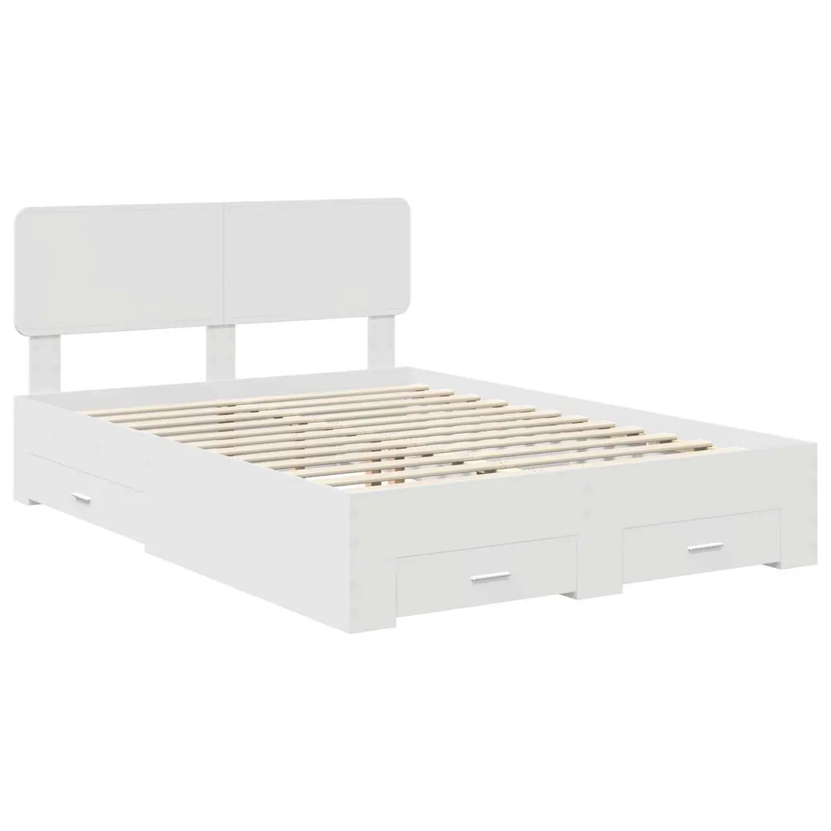 White Bed Frame 150 x 200 cm with Headboard and Integrated Storage Drawers Engineered Wood