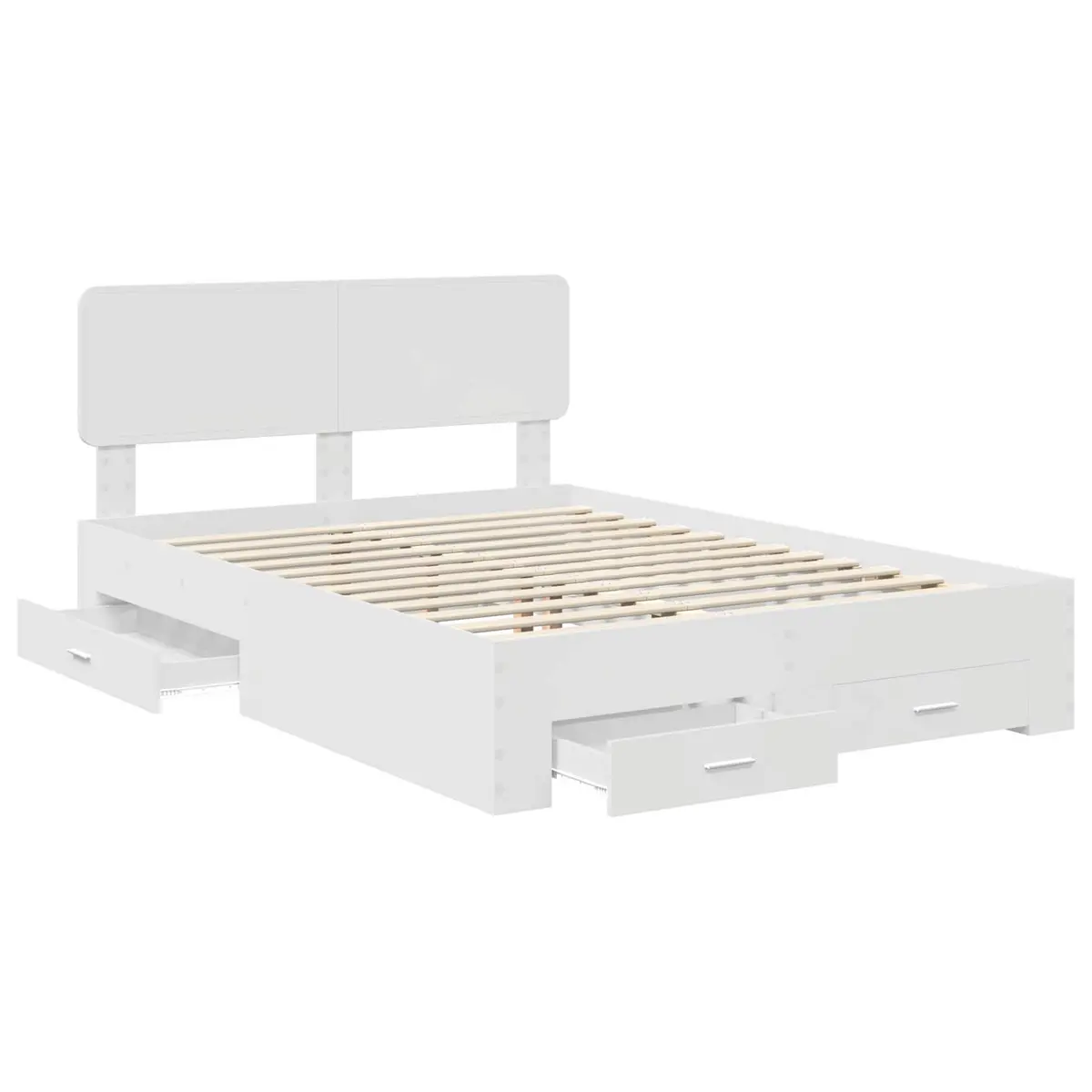 White Bed Frame 150 x 200 cm with Headboard and Integrated Storage Drawers Engineered Wood