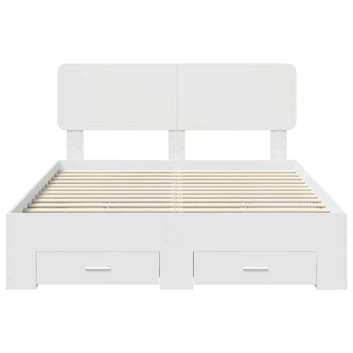 White Bed Frame 150 x 200 cm with Headboard and Integrated Storage Drawers Engineered Wood
