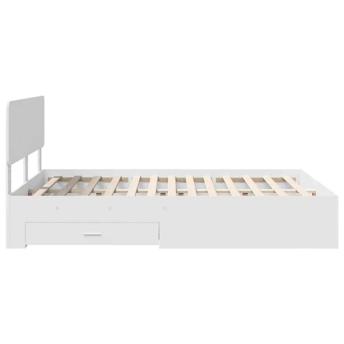 White Bed Frame 150 x 200 cm with Headboard and Integrated Storage Drawers Engineered Wood