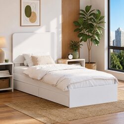 Compact Storage Bed Frame with Headboard White 90 x 190 cm