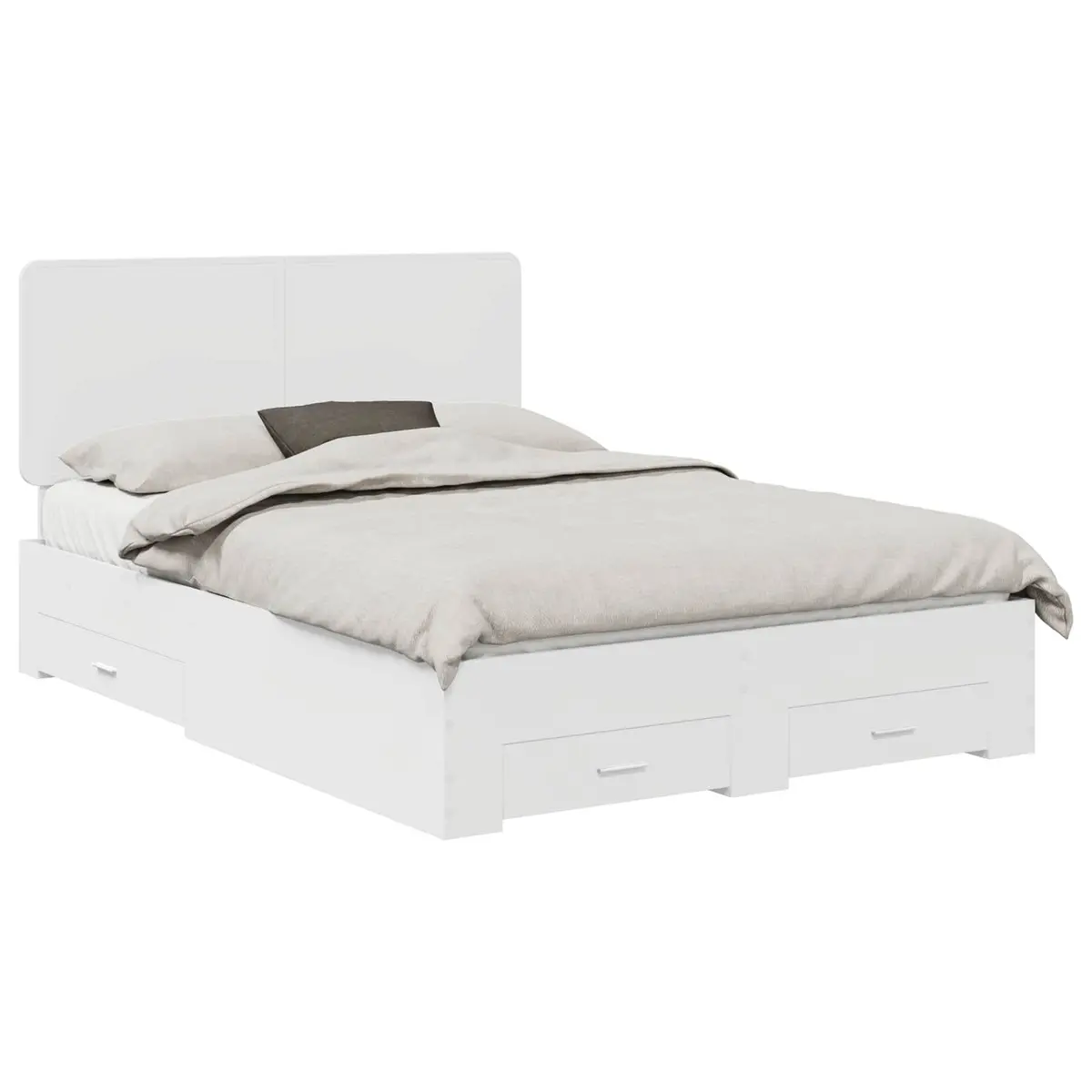 Bed Frame White 150 x 200 cm Engineered Wood Headboard with Storage Drawers