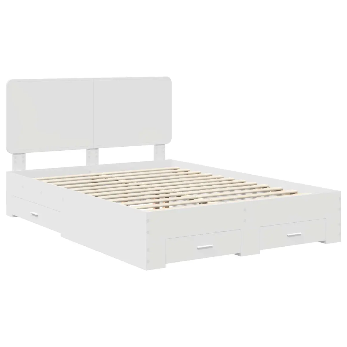 Bed Frame White 150 x 200 cm Engineered Wood Headboard with Storage Drawers
