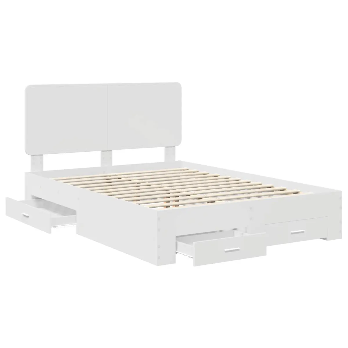 Bed Frame White 150 x 200 cm Engineered Wood Headboard with Storage Drawers