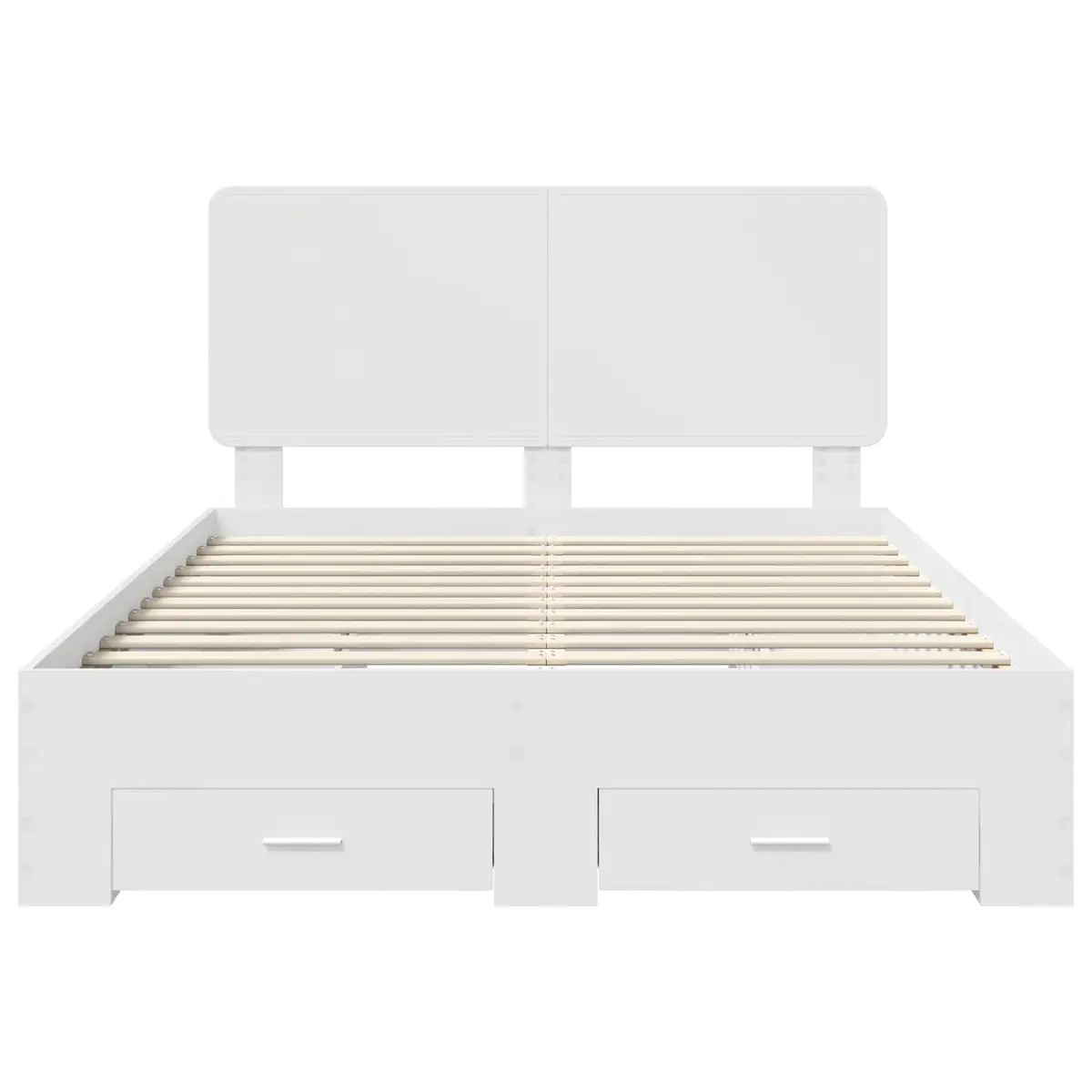 Bed Frame White 150 x 200 cm Engineered Wood Headboard with Storage Drawers