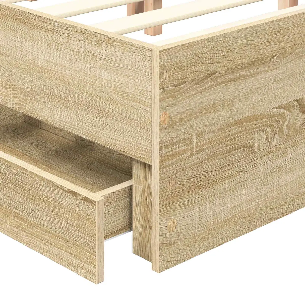 Bed Frame with Storage Drawer Engineered Wood 135 x 190 cm Brown Modern Design