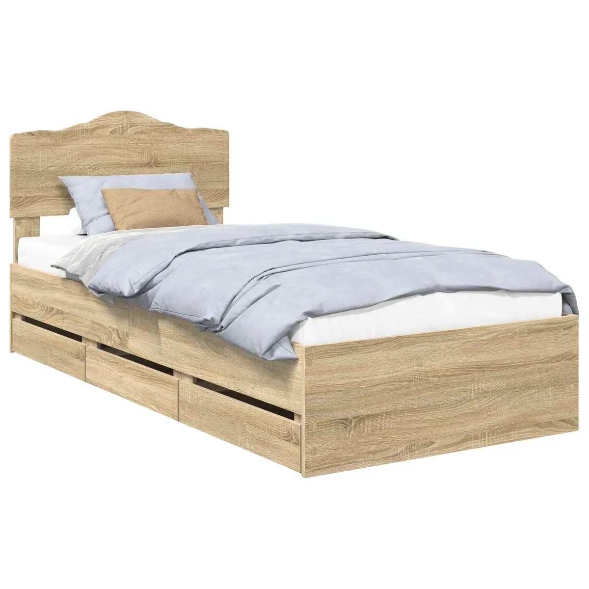 Bed Frame Sonoma Oak 90 x 190 cm Engineered Wood Modern with Storage Drawer