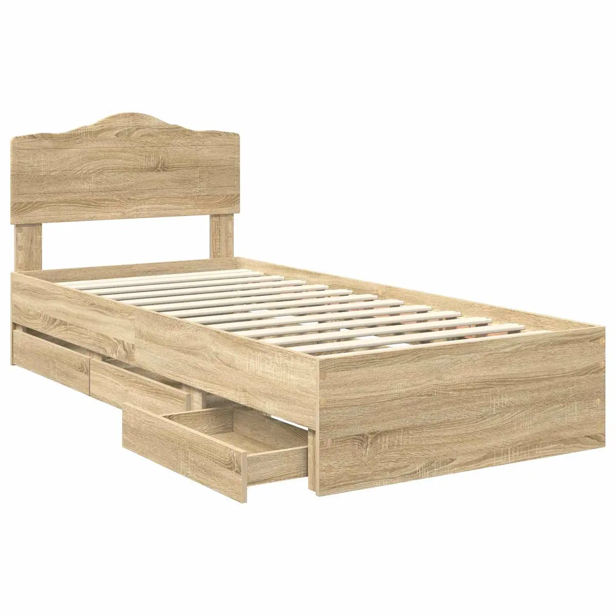 Bed Frame Sonoma Oak 90 x 190 cm Engineered Wood Modern with Storage Drawer