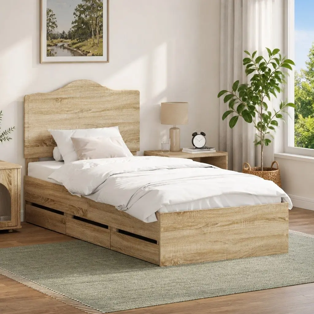 Bed Frame with Storage Drawer Modern Design Engineered Wood 90 x 190 cm Brown