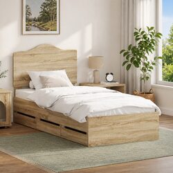 Bed Frame with Storage Drawer Modern Design Engineered Wood 90 x 190 cm Brown