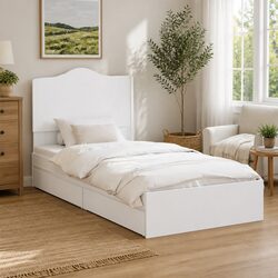 Compact White Storage Bed with Headboard 90 x 190 cm