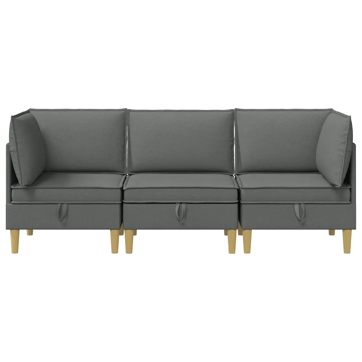 Modular Sofa Set 3-Piece Storage Grey Fabric Living Room Lounge Couch Suite