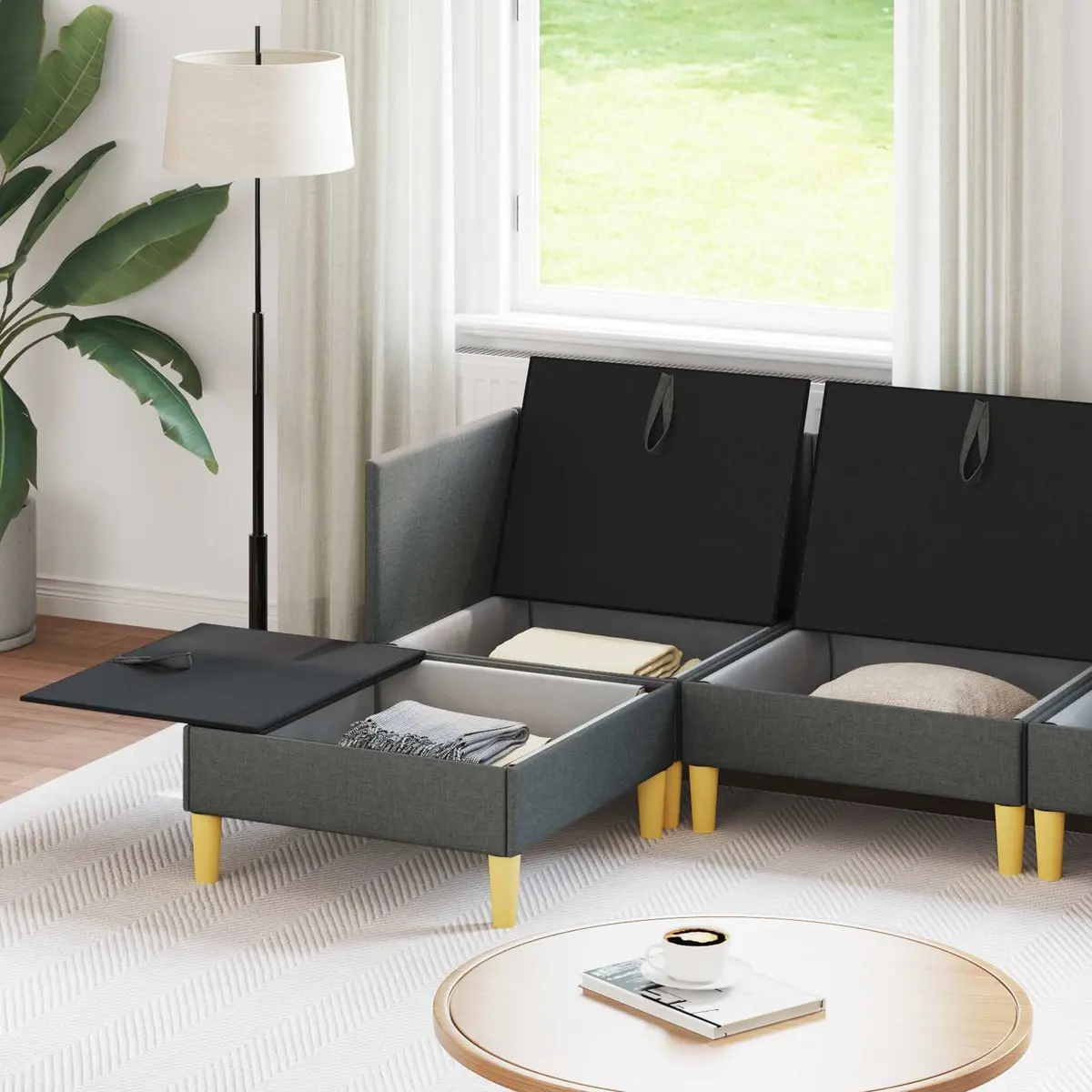 Modular Sofa Set Grey 6 Pieces with Storage Soft Cushions Flexible Arrangement