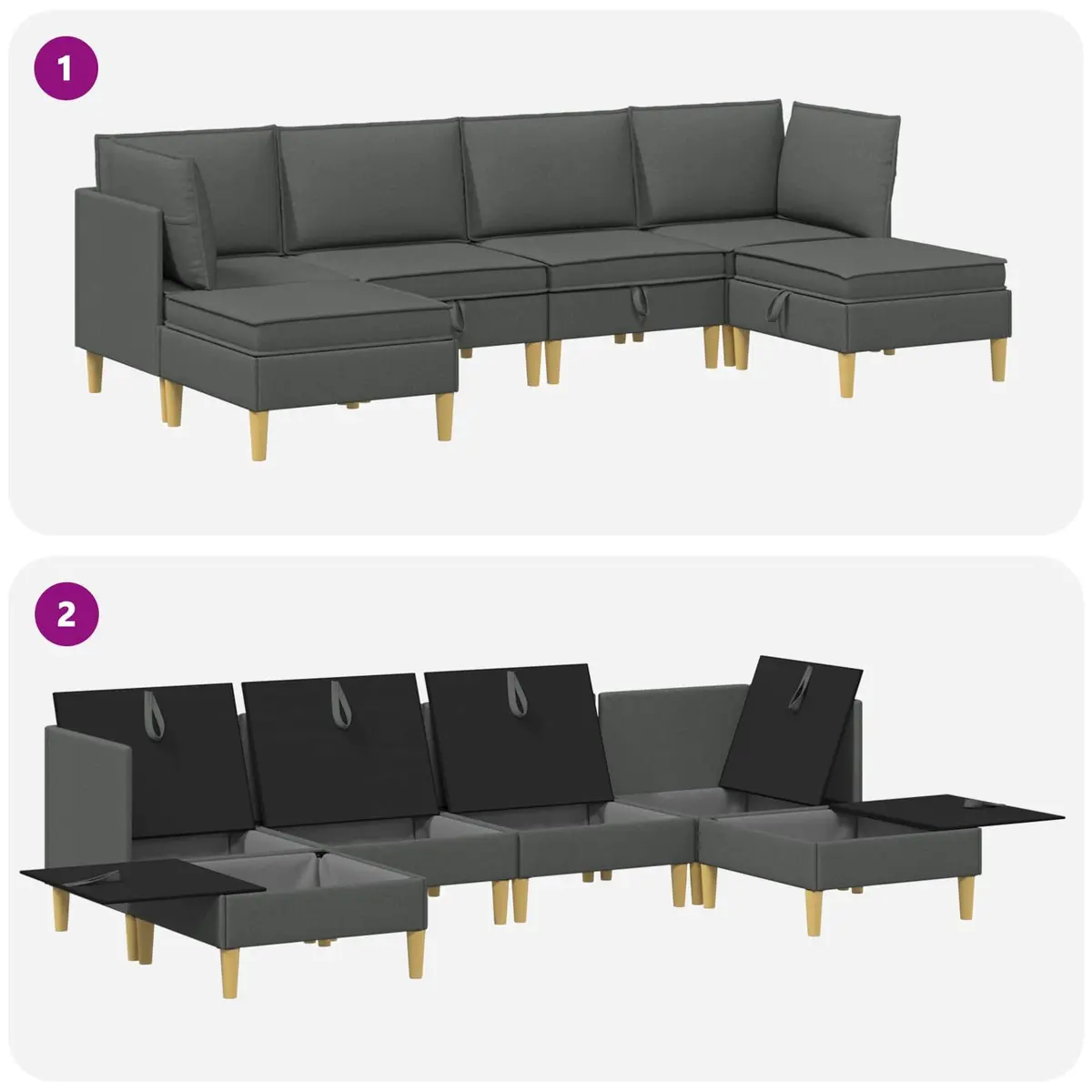 Modular Sofa Set Grey 6 Pieces with Storage Soft Cushions Flexible Arrangement