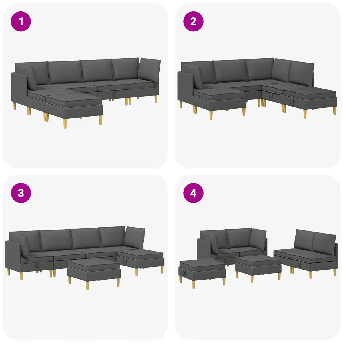 Modular Sofa Set Grey 6 Pieces with Storage Soft Cushions Flexible Arrangement