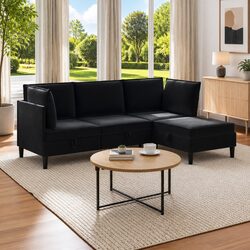 Compact 4-Piece Black Velvet Sofa Set for Modern Living