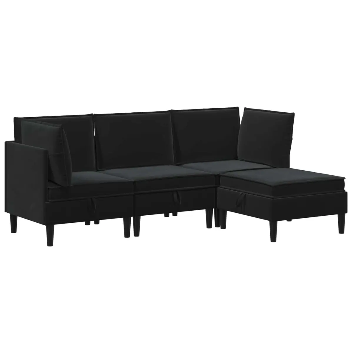 Living Room Furniture Set Black Velvet 4 Piece Cushioned Storage