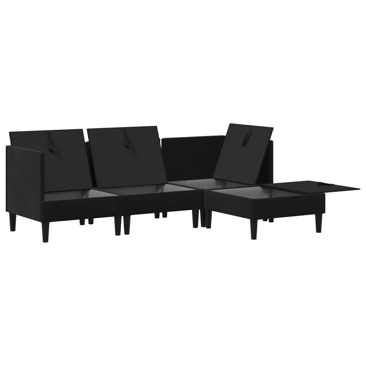 Living Room Furniture Set Black Velvet 4 Piece Cushioned Storage