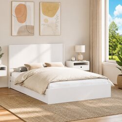 Modern White Bed Frame with Headboard and Storage, 150 x 200 cm