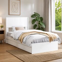Bed Frame with Storage Headboard White Modern Design Bedroom Furniture 90x190cm
