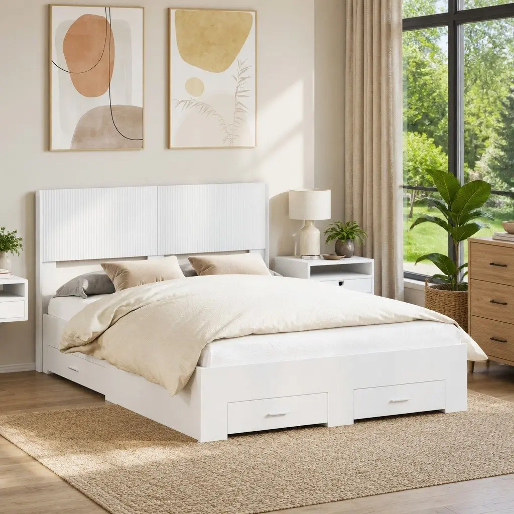 White Bed Frame 150x200cm with Storage Space