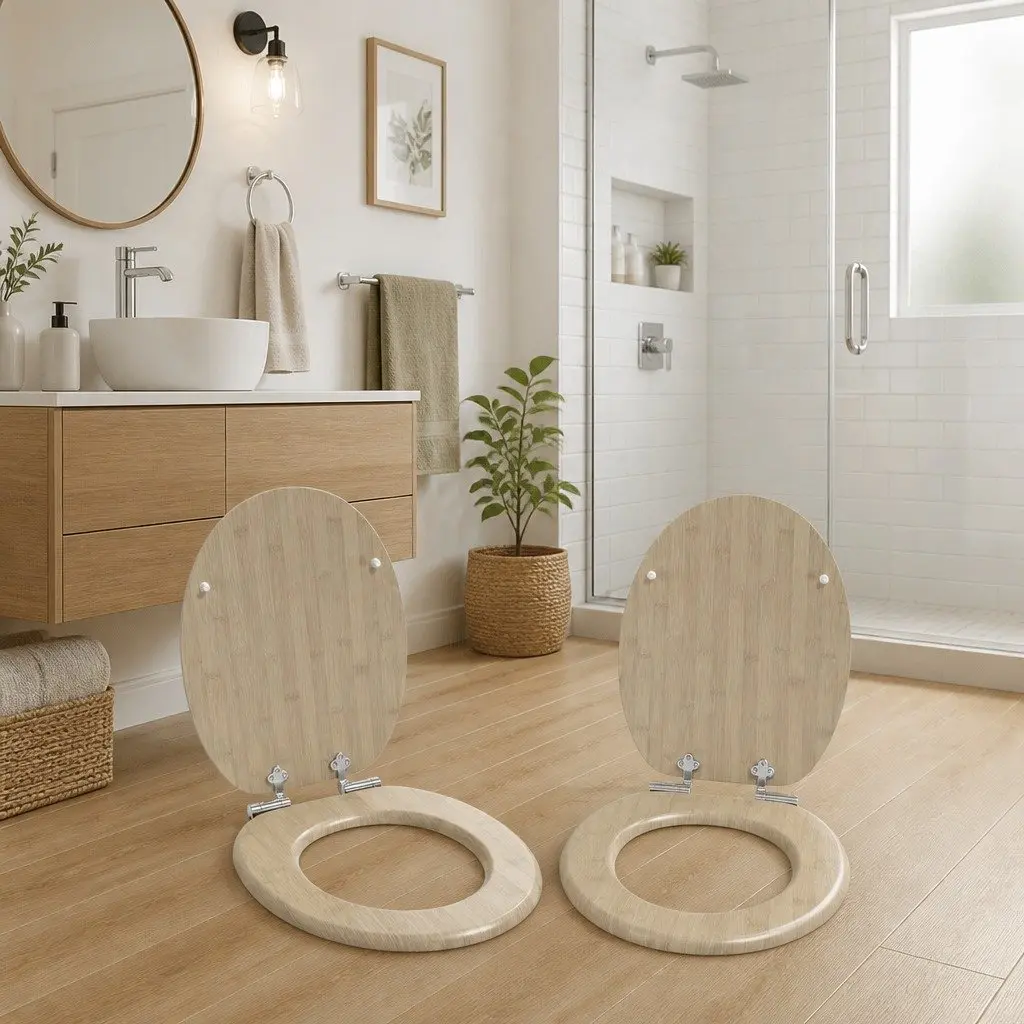 Toilet Seat Brown MDF 44 x 38 cm Soft-Close Non-slip Bumpers Standard