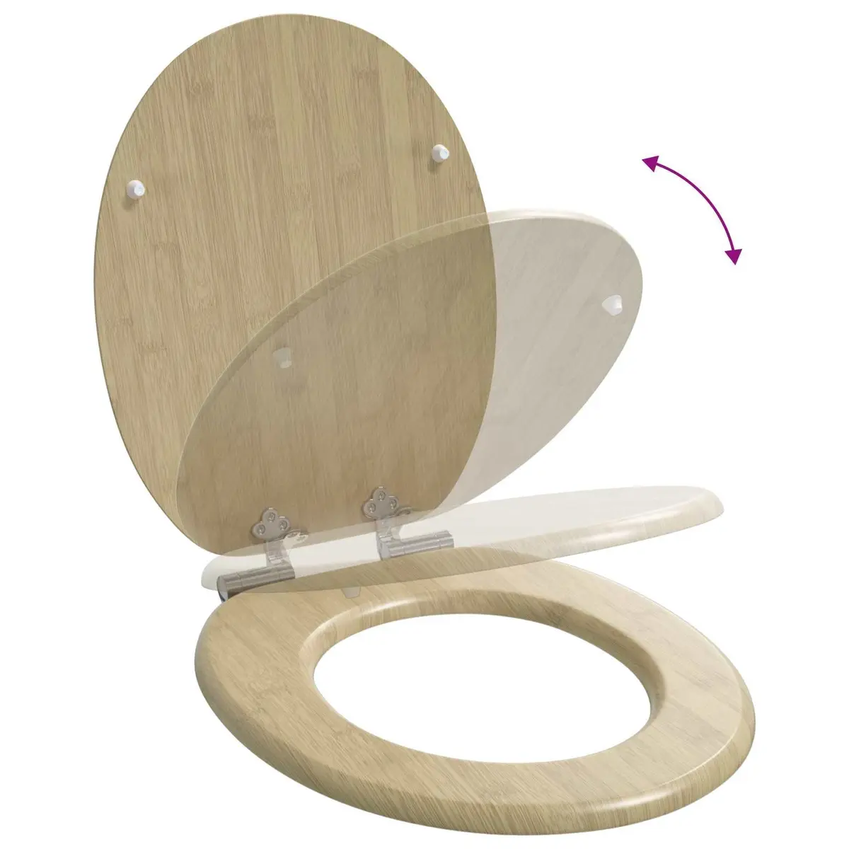 Toilet Seat Brown MDF 44 x 38 cm Soft-Close Non-slip Bumpers Standard