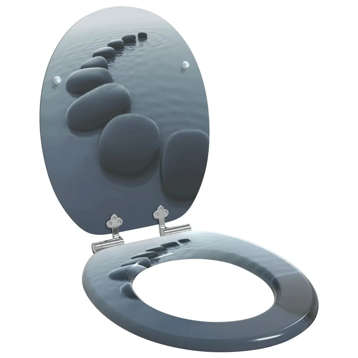 Toilet Seat Grey MDF 44x38cm Soft-Close 2 Piece Standard Fit