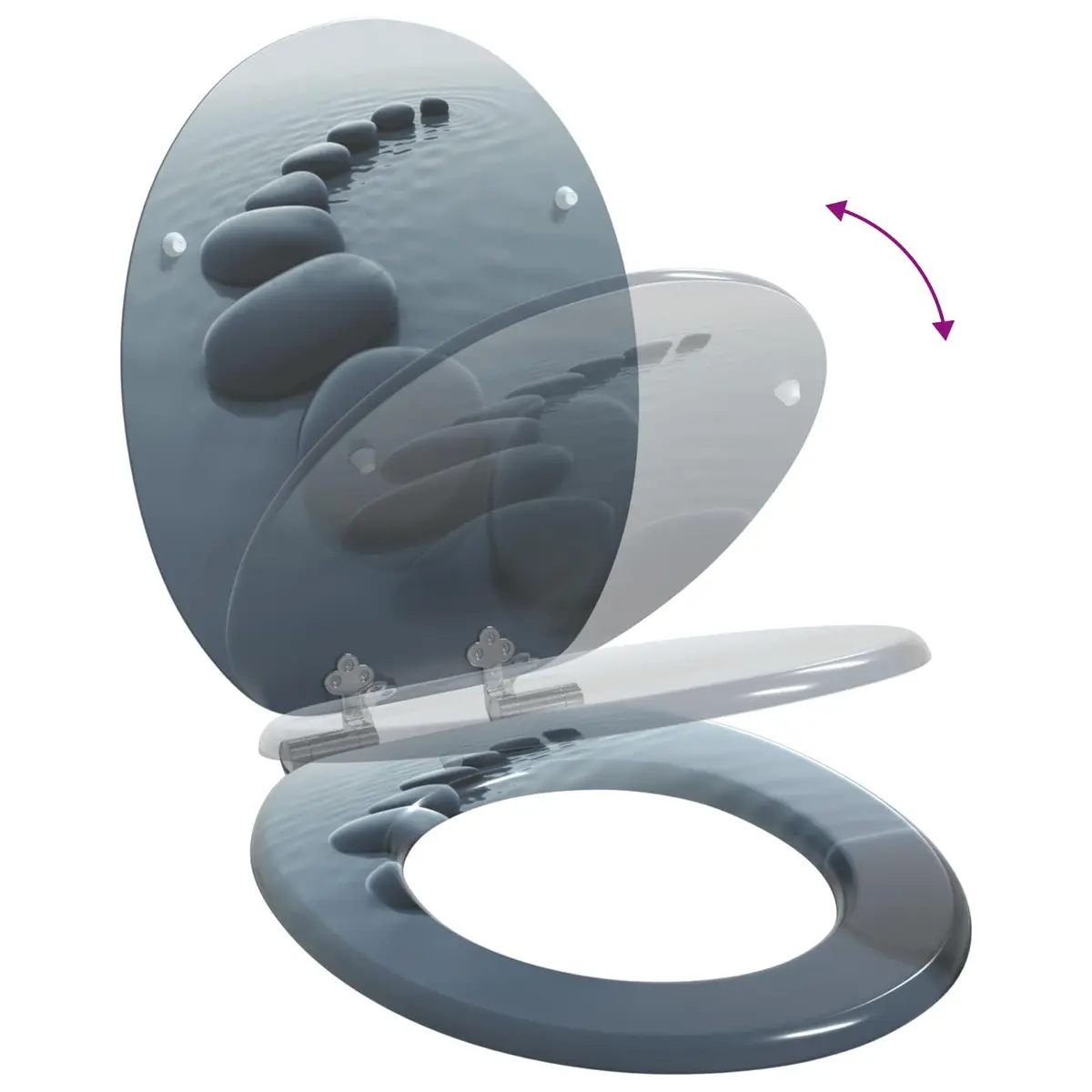 Toilet Seat Grey MDF 44x38cm Soft-Close 2 Piece Standard Fit