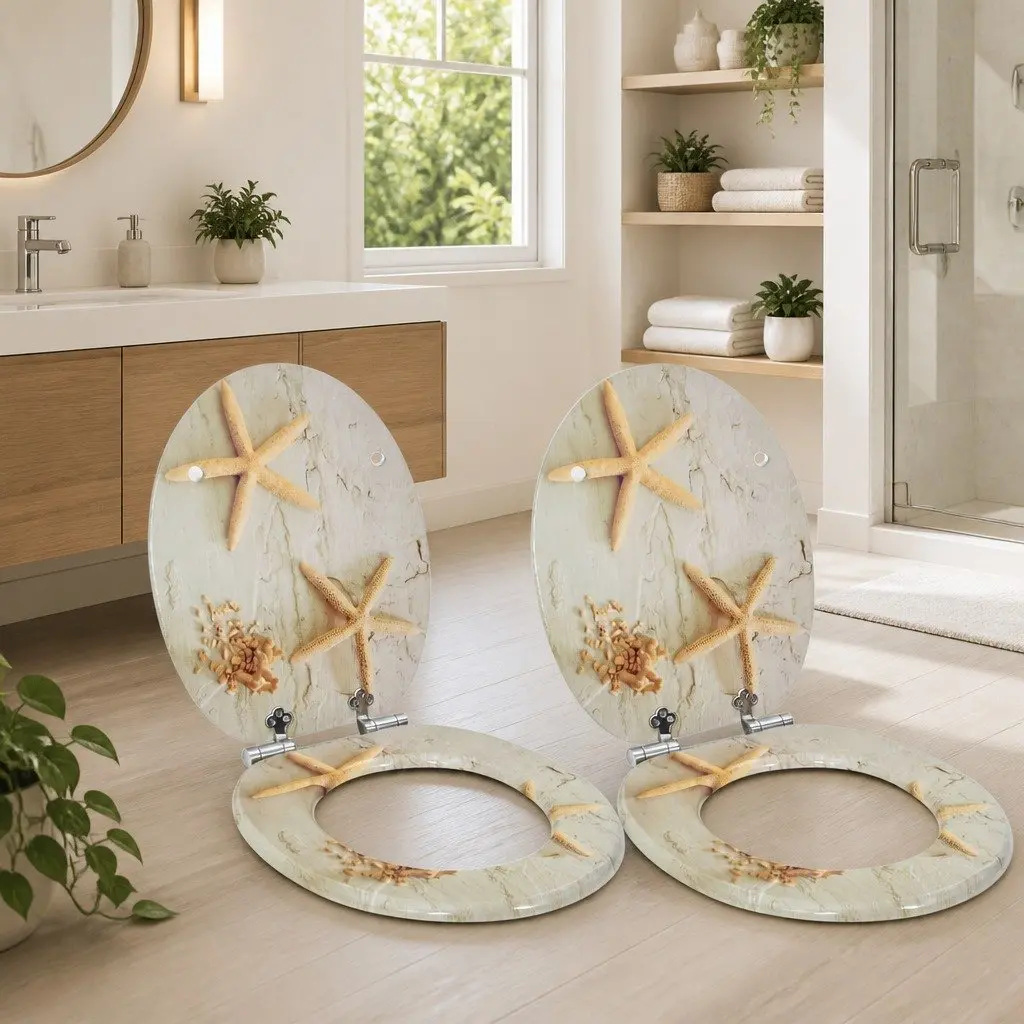 Soft-Close Toilet Seat Yellow White 44 x 38 cm Modern Bathroom Fixture Easy Install 2 Piece