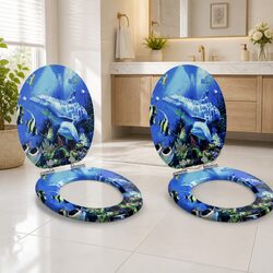 Efficient Blue MDF Toilet Seats with Soft-Close Function 44 x 38 cm