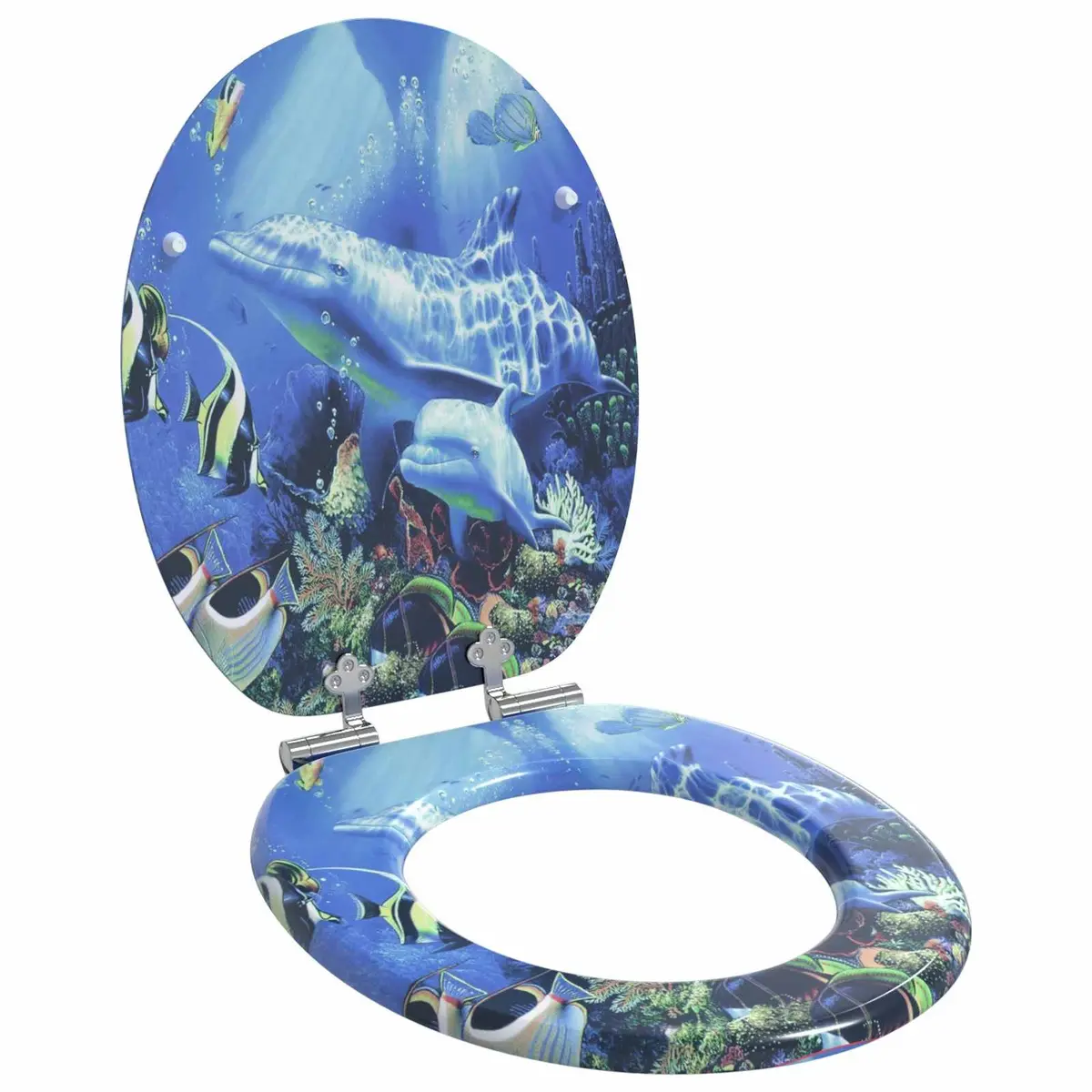 Soft-Close Toilet Seat Blue 44 x 38 cm MDF Board Gentle-Close Mechanism Non-Slip Bumpers Standard Fixing