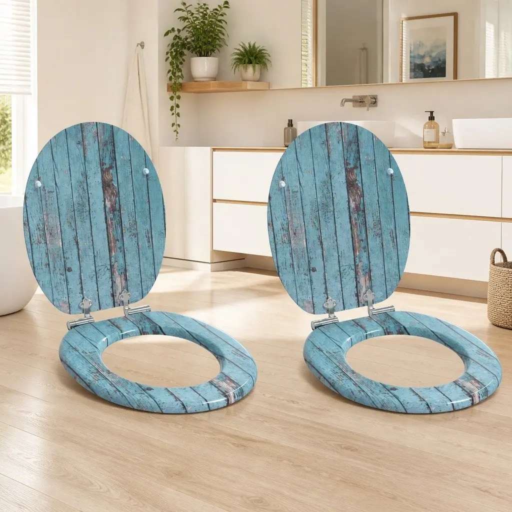 Soft-Close Toilet Seat Blue MDF Board Standard Fixing 2 Piece