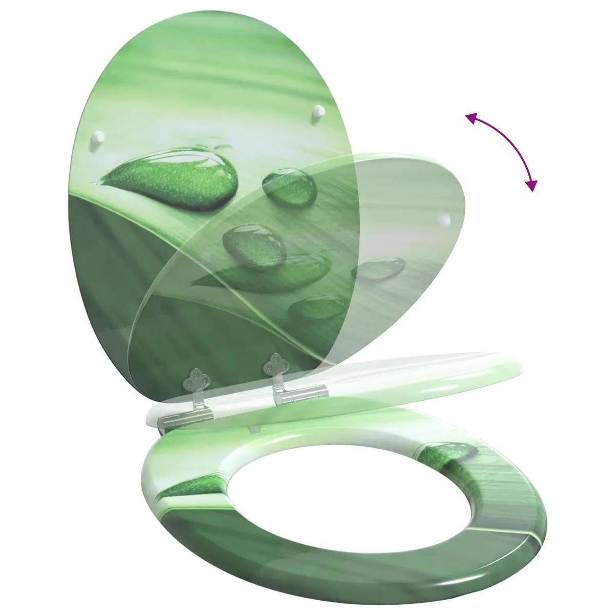 Soft-Close Toilet Seat Green MDF Board 44 x 38 cm Durable Non-Slip