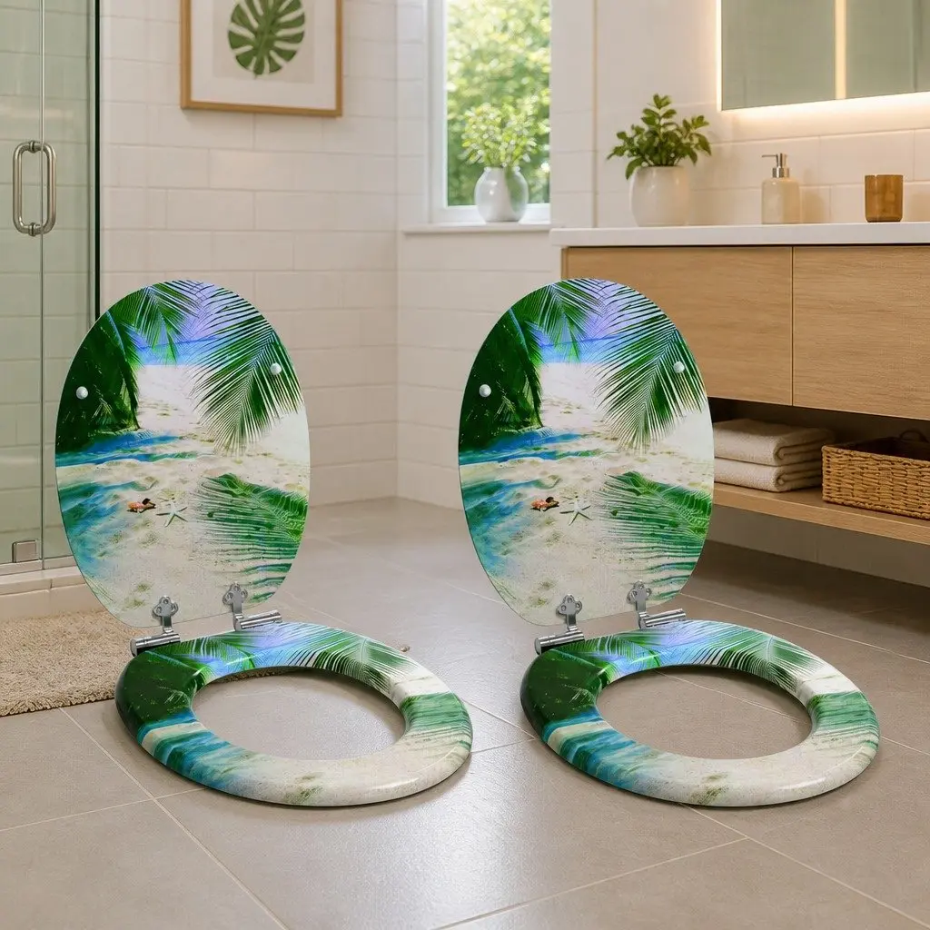 Soft-Close Toilet Seat Green 44 x 38 cm MDF Easy Install 2 Piece