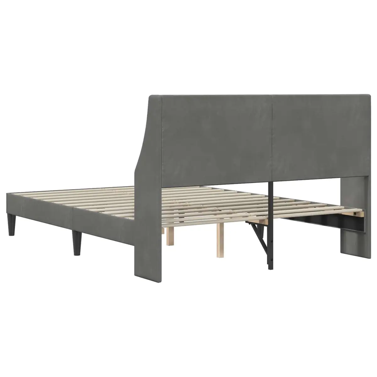Bed Frame with Velvet Headboard Modern Bedroom Furniture Dark Grey Upholstered