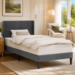 Sleek Bed Frame with Dark Grey Velvet Headboard 90 x 190 cm