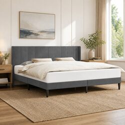 Compact and Stylish Bed Frame with Velvet Headboard