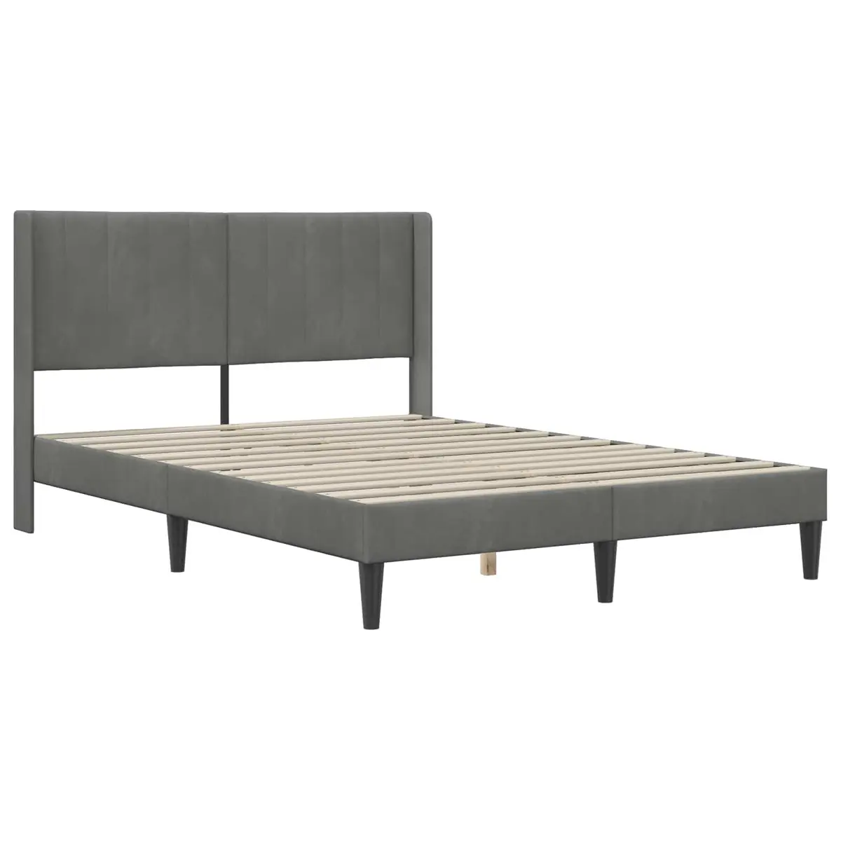 Bed Frame with Dark Grey Velvet Headboard Modern Bedroom Furniture Slatted Base