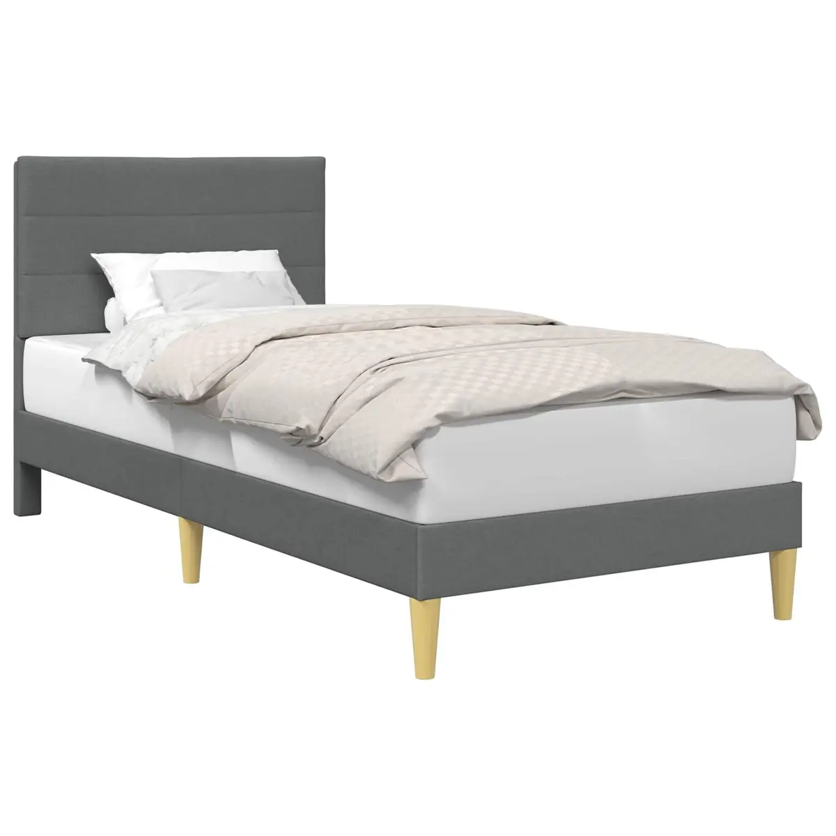Bed Frame Dark Grey 90 x 190 cm Fabric Upholstered Headboard